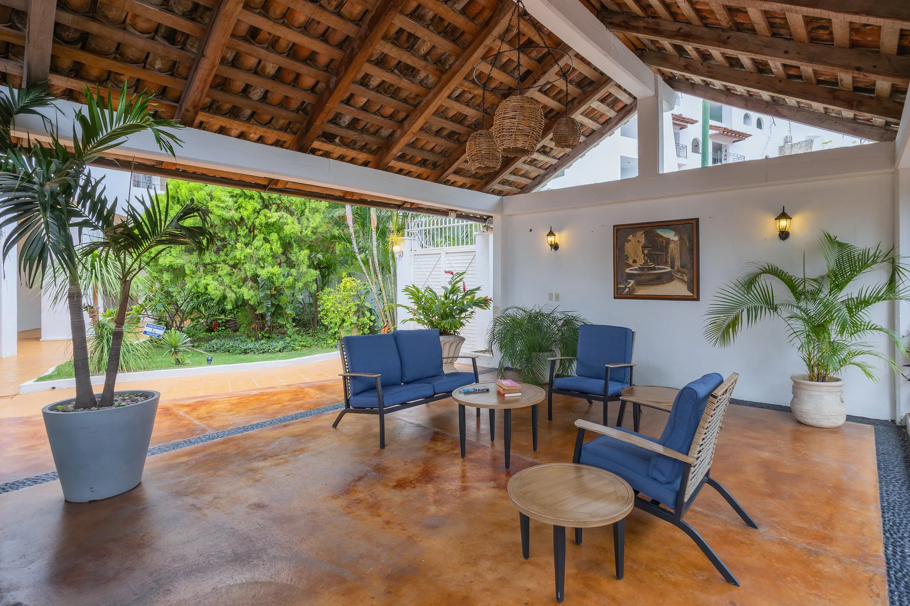 Covered palapa seating area for residents